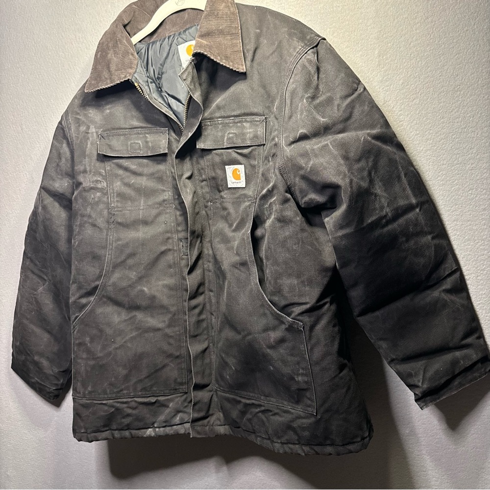 Vintage Carhartt C03 BLK Canvas Chore Coat Mens 48XL Faded Black Workwear Jacket